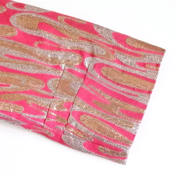 Stunning 1960's Mod Pink Gold Silver Metallic 3/4 Sleeve Blouse S/M - Picture 14 of 17